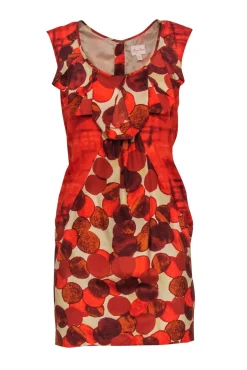 Tracy Reese - Orange Circle Print Cap Sleeve Silk Sheath Dress Sz 4