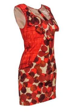 Tracy Reese - Orange Circle Print Cap Sleeve Silk Sheath Dress Sz 4