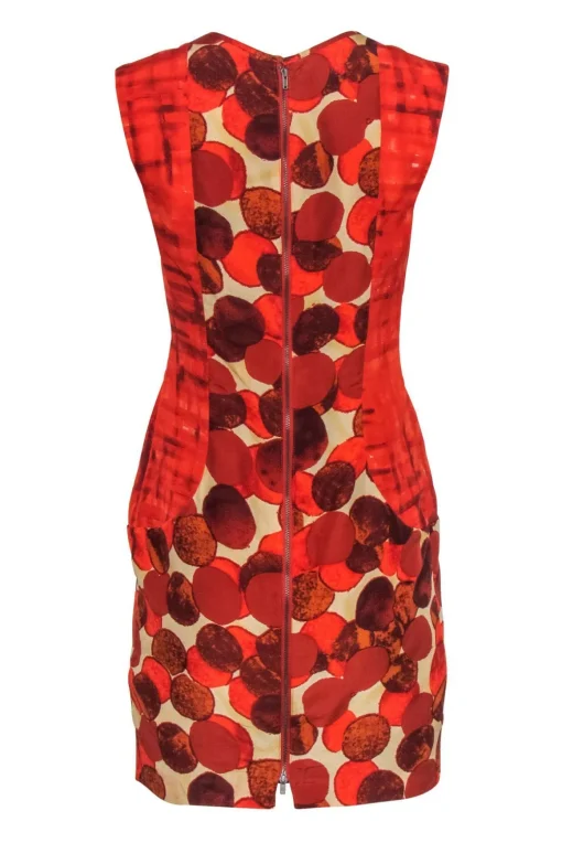 Tracy Reese - Orange Circle Print Cap Sleeve Silk Sheath Dress Sz 4