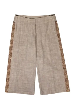 Trina Turk - Beige Wide Leg Cropped Pants w/ Beaded Trim Sz 2
