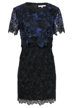 Trina Turk - Black & Blue Lace "Caterina" Layered Cocktail Dress Sz 10