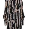 Trina Turk - Black, Beige, & Grey Silk Printed Mock Neck Dress Sz 6