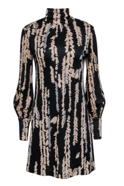 Trina Turk - Black, Beige, & Grey Silk Printed Mock Neck Dress Sz 6