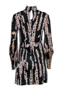 Trina Turk - Black, Beige, & Grey Silk Printed Mock Neck Dress Sz 6