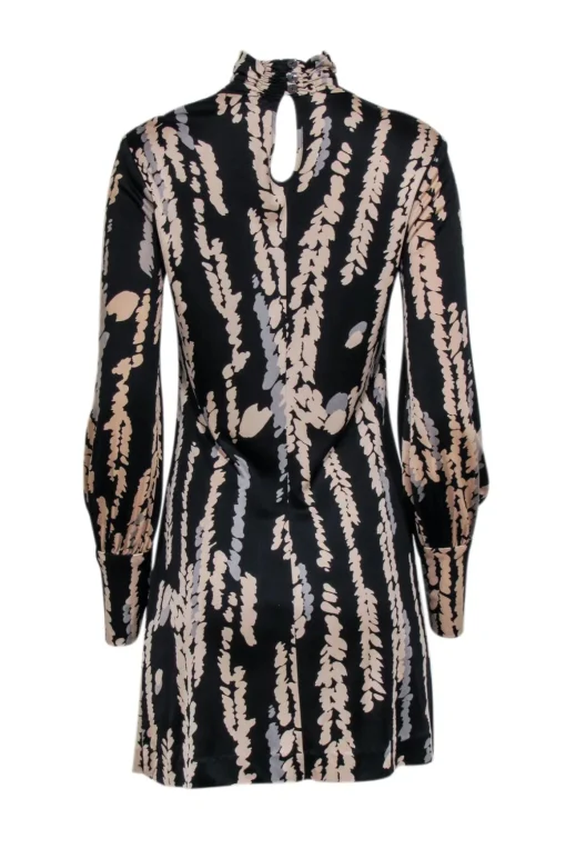 Trina Turk - Black, Beige, & Grey Silk Printed Mock Neck Dress Sz 6