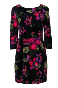 Trina Turk - Black Velvet Dress w/ Multi-Colored Floral Print Sz 8