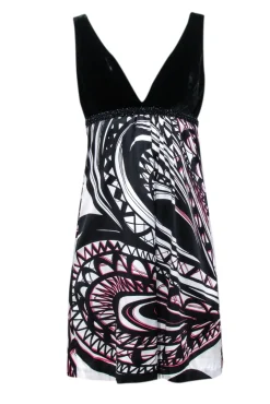 Trina Turk - Black Velvet Printed Mini Dress w/ Beaded Waist Sz 4