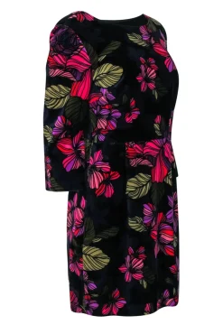 Trina Turk - Black Velvet Dress w/ Multi-Colored Floral Print Sz 8