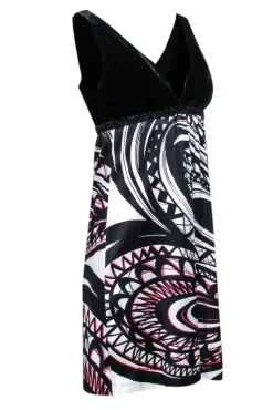 Trina Turk - Black Velvet Printed Mini Dress w/ Beaded Waist Sz 4