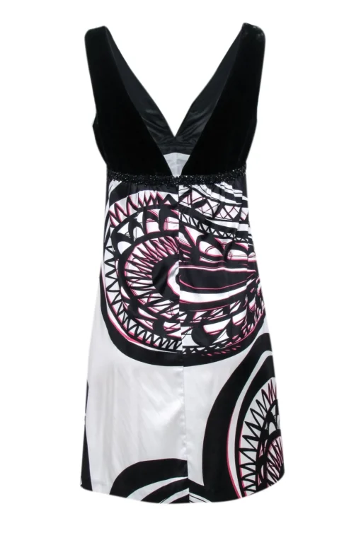 Trina Turk - Black Velvet Printed Mini Dress w/ Beaded Waist Sz 4