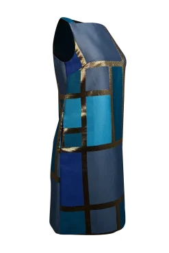 Trina Turk - Blue & Gold Colorblock Sleeveless Shift Dress Sz 2