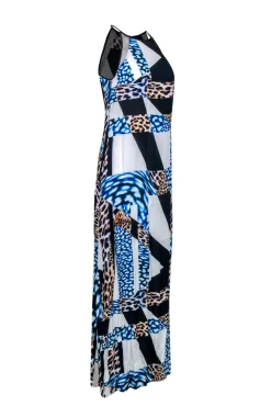 Trina Turk - Blue, Black & White Cheetah Geo Print Maxi Dress Sz S