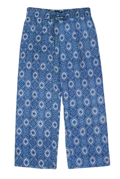 Trina Turk - Blue Bohemian Print Drawstring Wide Leg Pants Sz S