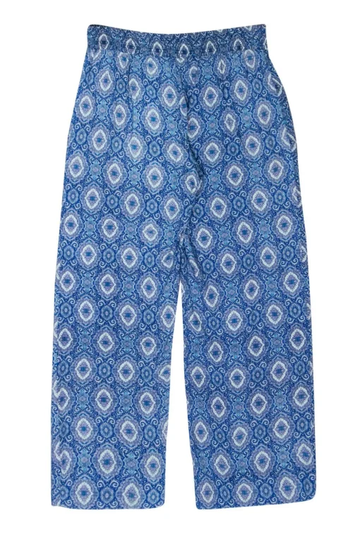 Trina Turk - Blue Bohemian Print Drawstring Wide Leg Pants Sz S