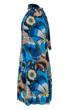Trina Turk - Blue Paisley Print Sleeveless Midi Dress w/ Neck Tie Sz 0