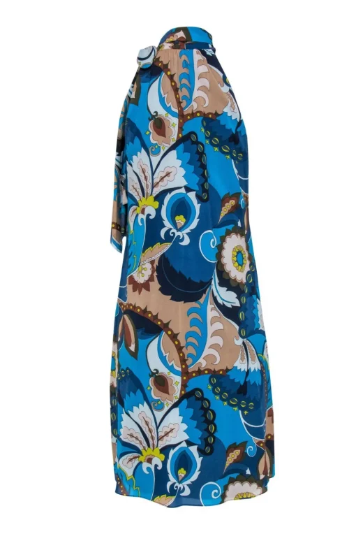 Trina Turk - Blue Paisley Print Sleeveless Midi Dress w/ Neck Tie Sz 0