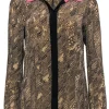 Trina Turk - Brown & Black Printed Silk Blouse w/ Pink Collar Sz S