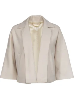 Trina Turk - Cream Woven Notch Lapel Cropped Open Jacket Sz XS