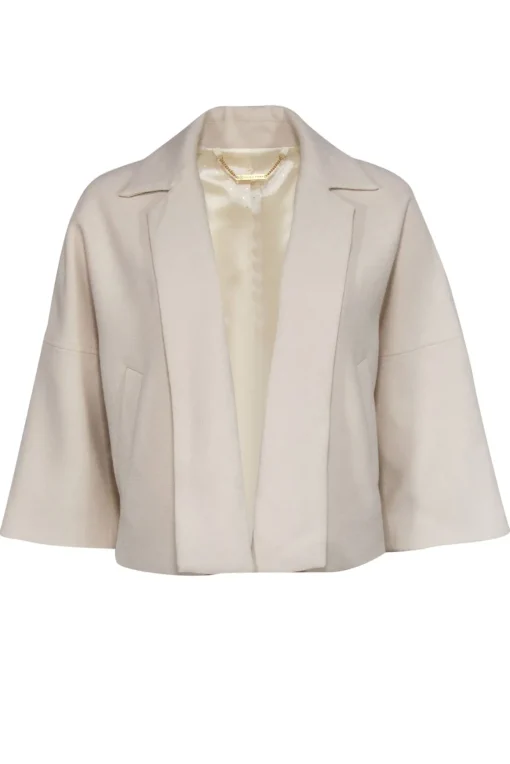 Trina Turk - Cream Woven Notch Lapel Cropped Open Jacket Sz XS