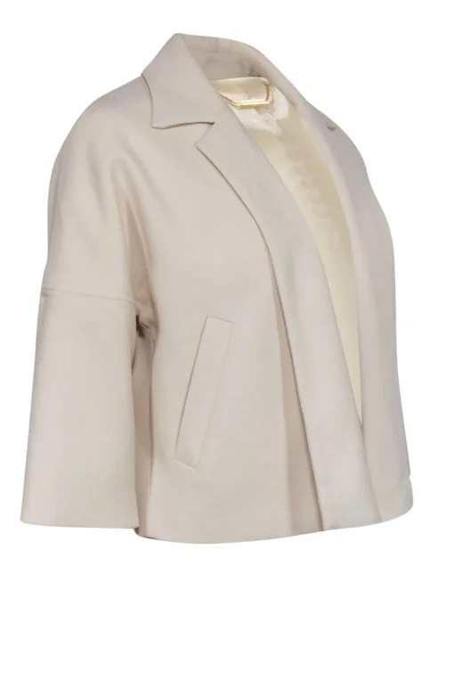 Trina Turk - Cream Woven Notch Lapel Cropped Open Jacket Sz XS