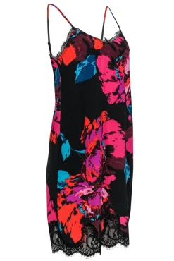 Trina Turk - Multicolored Silk Satin Slip Dress w/ Lace Sz S