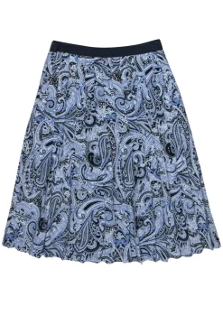 Trina Turk - Navy Silk Paisley Pleated Midi Skirt Sz 4