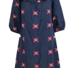 Trina Turk - Navy w/ Multicolor Butterfly Print Off The Shoulder Dress Sz L