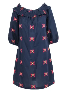 Trina Turk - Navy w/ Multicolor Butterfly Print Off The Shoulder Dress Sz L