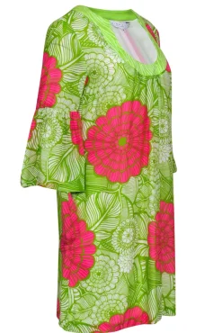 Trina Turk - Pink & Green Floral Silk Shift Dress Sz 8