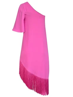 Trina Turk - Pink One Shoulder Fringe Trim Dress Sz XS