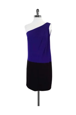 Trina Turk - Purple & Brown Colorblock One Shoulder Dress Sz 2