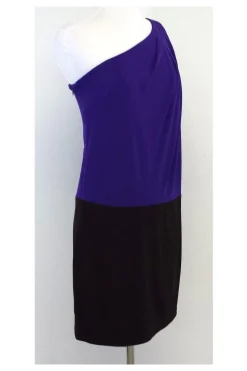 Trina Turk - Purple & Brown Colorblock One Shoulder Dress Sz 2