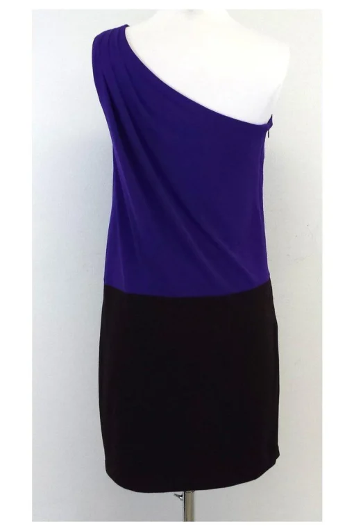 Trina Turk - Purple & Brown Colorblock One Shoulder Dress Sz 2