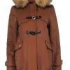 Trina Turk - Tan Wool Blend Coat w/ Fur Lined Hoodie Sz 6