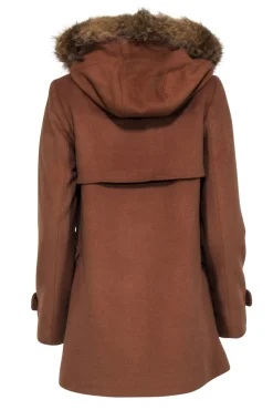 Trina Turk - Tan Wool Blend Coat w/ Fur Lined Hoodie Sz 6