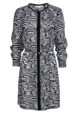 Trina Turk - White & Black Zebra Print Button-Up Belted Shirtdress Sz 4