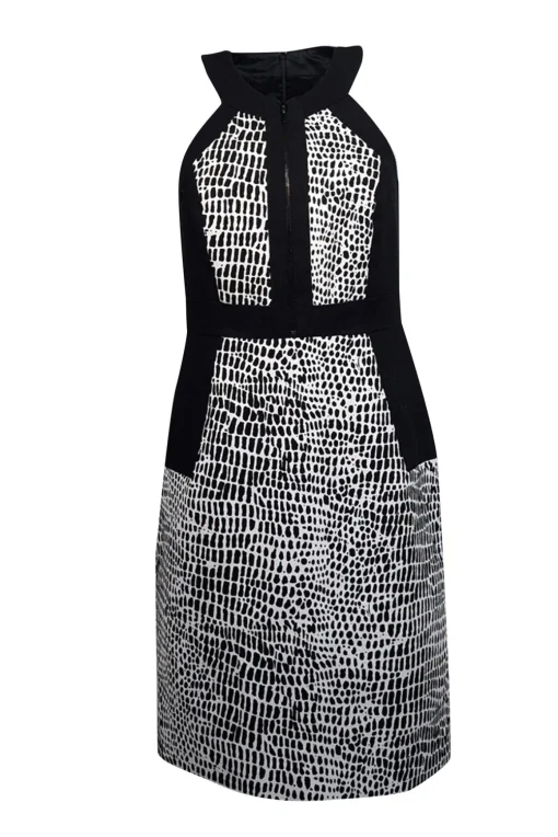 Trina Turk - White & Black Speckled Zip Front Sheath Dress Sz 6