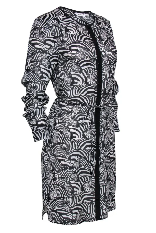 Trina Turk - White & Black Zebra Print Button-Up Belted Shirtdress Sz 4