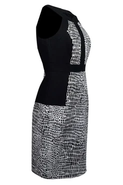 Trina Turk - White & Black Speckled Zip Front Sheath Dress Sz 6