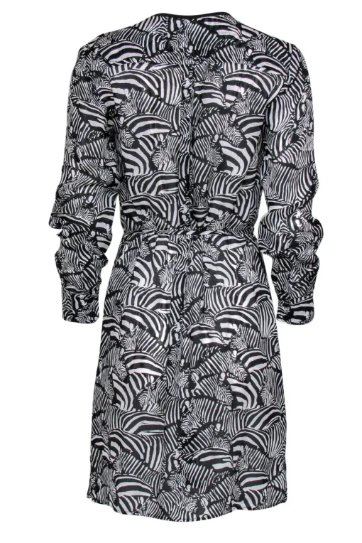 Trina Turk - White & Black Zebra Print Button-Up Belted Shirtdress Sz 4