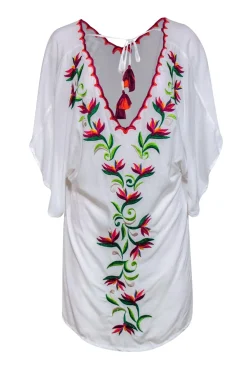 Trina Turk - White & Multicolor Embroidered Short Sleeve Cover-Up Sz S