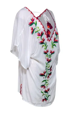 Trina Turk - White & Multicolor Embroidered Short Sleeve Cover-Up Sz S