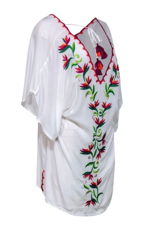 Trina Turk - White & Multicolor Embroidered Short Sleeve Cover-Up Sz S