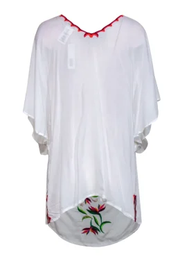 Trina Turk - White & Multicolor Embroidered Short Sleeve Cover-Up Sz S