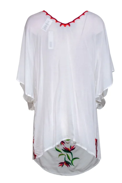Trina Turk - White & Multicolor Embroidered Short Sleeve Cover-Up Sz S