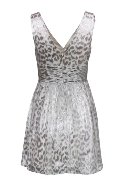 Trina Turk - White & Silver Leopard Print Fit & Flare Dress Sz 2