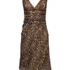 Trina Turk - White w/ Green, Pink, & Brown Leopard Print Ruched Silk Dress Sz 2