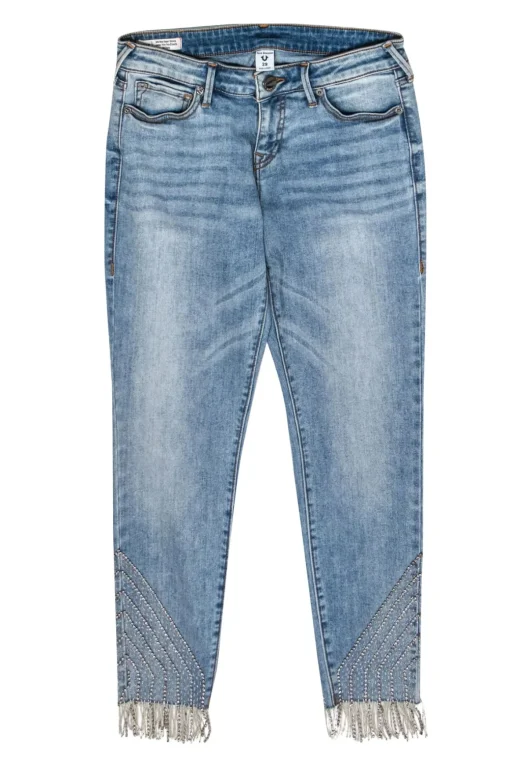 True Religion - Light Wash Beaded & Rhinestone Embellished Skinny Jeans Sz 29
