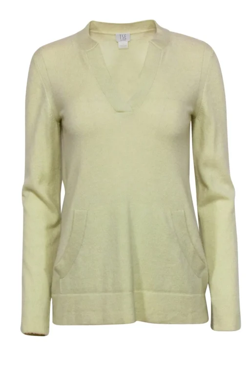 TSE Cashmere - Light Lime Green Notch Neck Cashmere Sweater Sz S