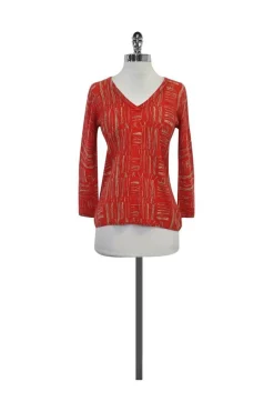 TSE Cashmere - Red Orange & Beige Abstract Print Sweater Sz M